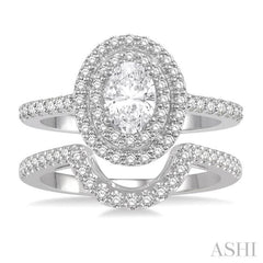 Oval Shape Halo Diamond Wedding Set