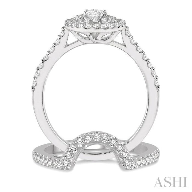 Oval Shape Halo Diamond Wedding Set