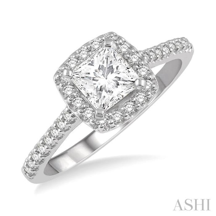 Princess Shape Semi-Mount Halo Diamond Engagement Ring