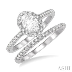 Oval Shape Halo Diamond Wedding Set