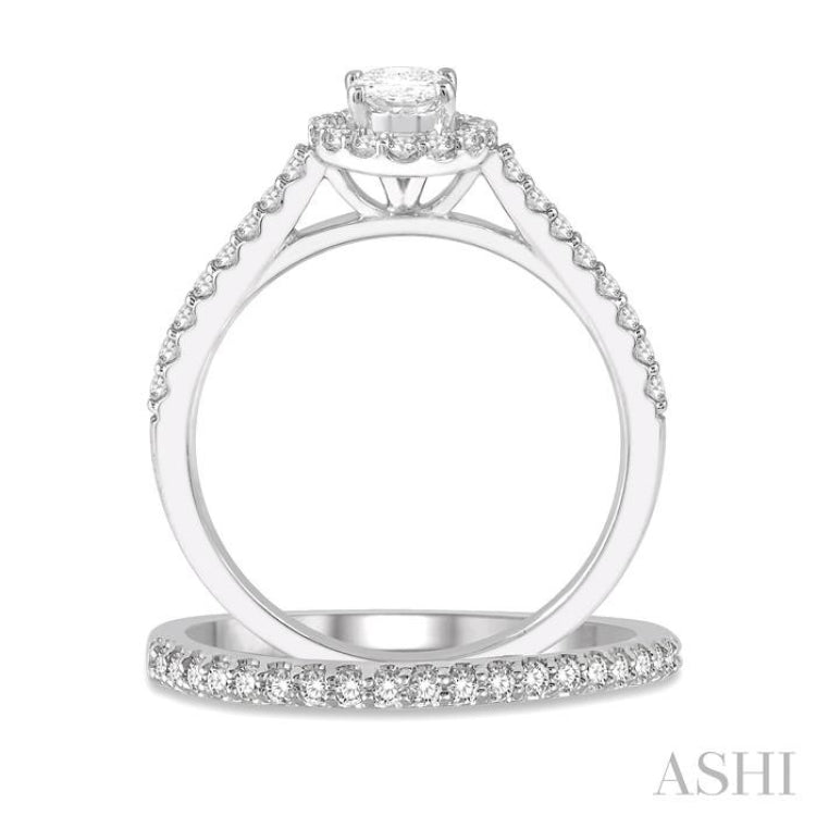 Oval Shape Halo Diamond Wedding Set