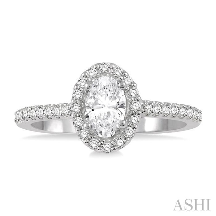 Oval Shape Semi-Mount Halo Diamond Engagement Ring