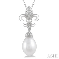 Fleur De Lis Pearl & Diamond Pendant