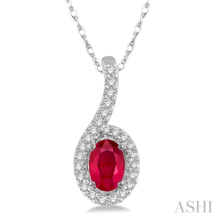 Oval Shape Gemstone & Halo Diamond Pendant