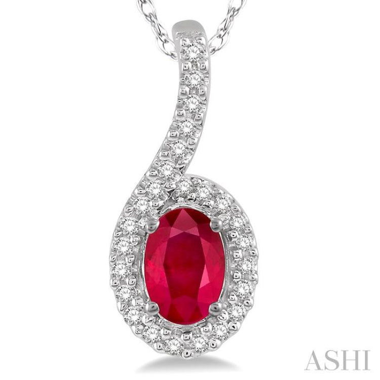 Oval Shape Gemstone & Halo Diamond Pendant