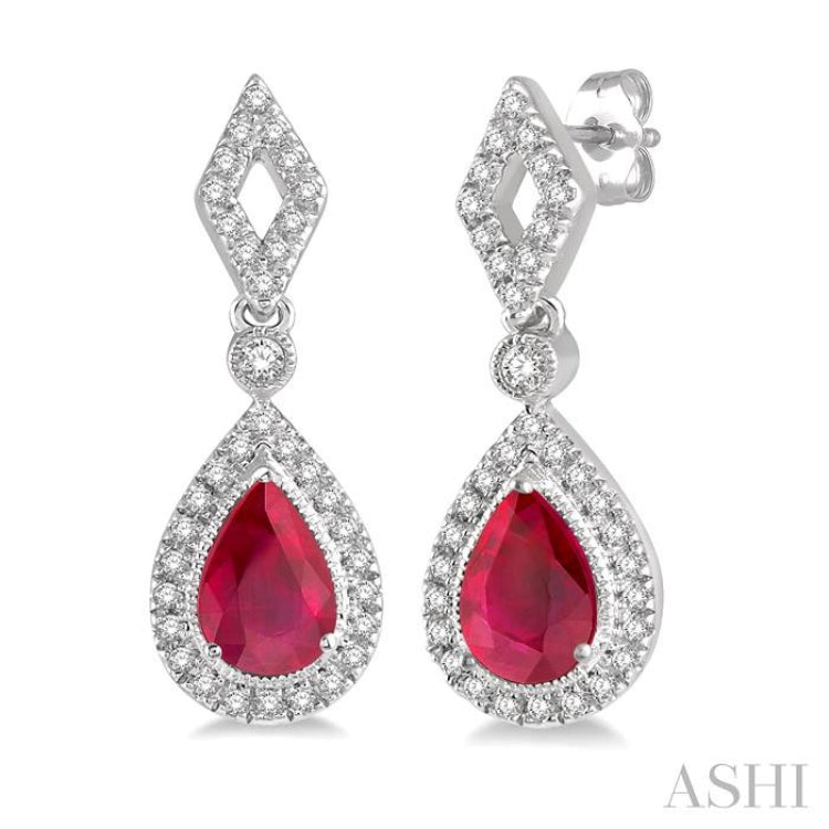 Pear Shape Gemstone & Halo Diamond Earrings