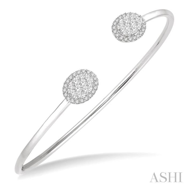 Stackable Oval Shape Halo Lovebright Essential Diamond Open Cuff Bangle