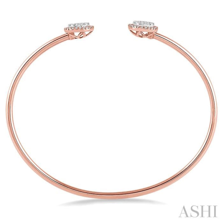 Stackable Round Shape Halo Lovebright Essential Diamond Open Cuff Bangle