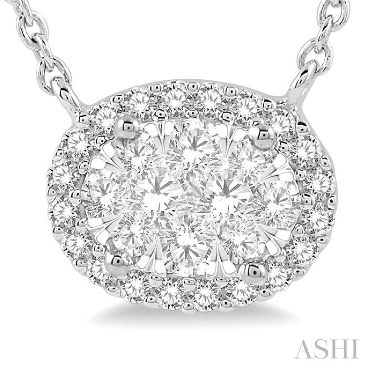 Oval Shape East-West Halo Lovebright Essential Diamond Necklace