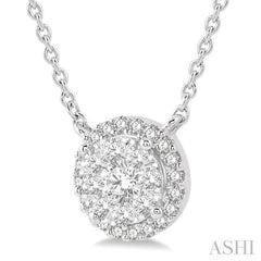 1/3 Ctw Circular Round Cut Diamond Lovebright Pendant With Chain in 14K White Gold