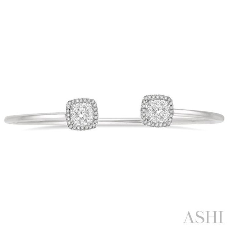 Stackable Cushion Shape Halo Lovebright Essential Diamond Open Cuff Bangle