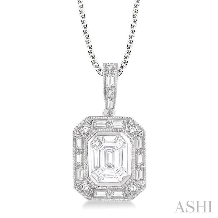 Pie Cut Emerald Halo Fusion Diamond Pendant