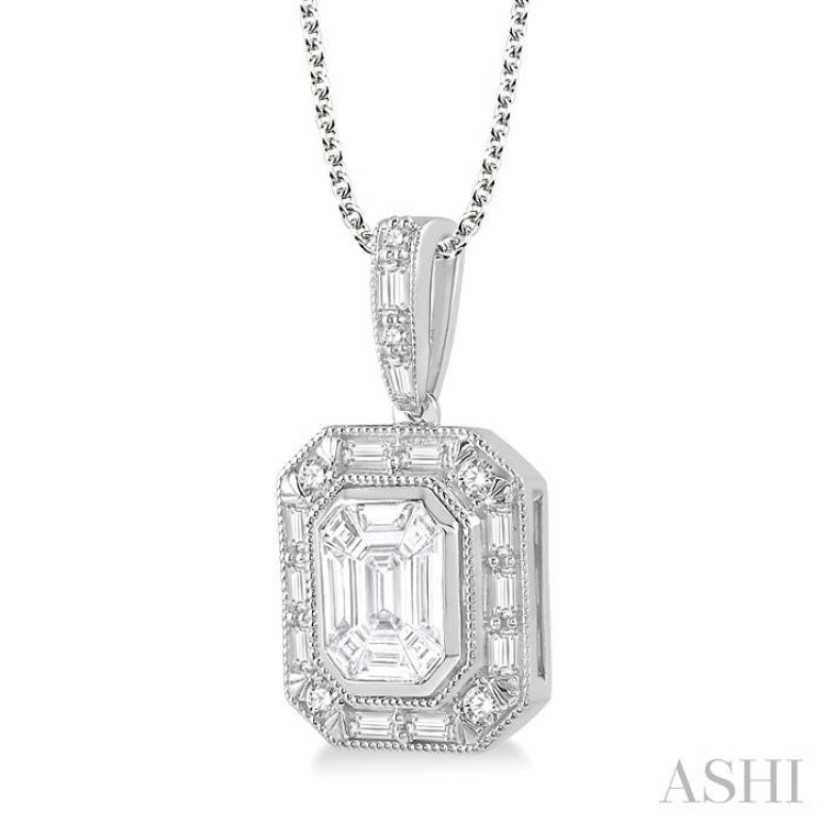 Pie Cut Emerald Halo Fusion Diamond Pendant