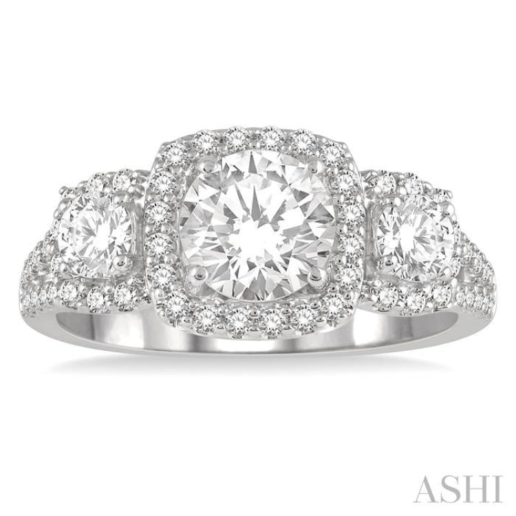 Round Shape Past Present & Future Semi-Mount Halo Diamond Engagement Ring