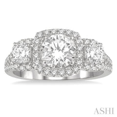 Round Shape Past Present & Future Semi-Mount Halo Diamond Engagement Ring