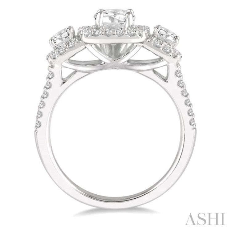 Round Shape Past Present & Future Semi-Mount Halo Diamond Engagement Ring