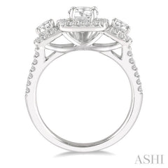 Round Shape Past Present & Future Semi-Mount Halo Diamond Engagement Ring