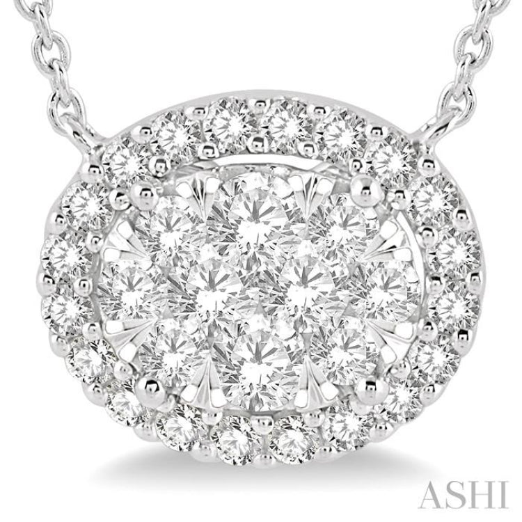 Oval Shape East-West Halo Lovebright Essential Diamond Necklace