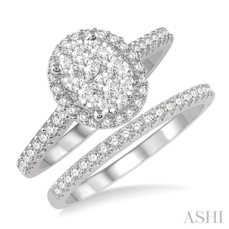 Oval Shape Halo Lovebright Diamond Wedding Set