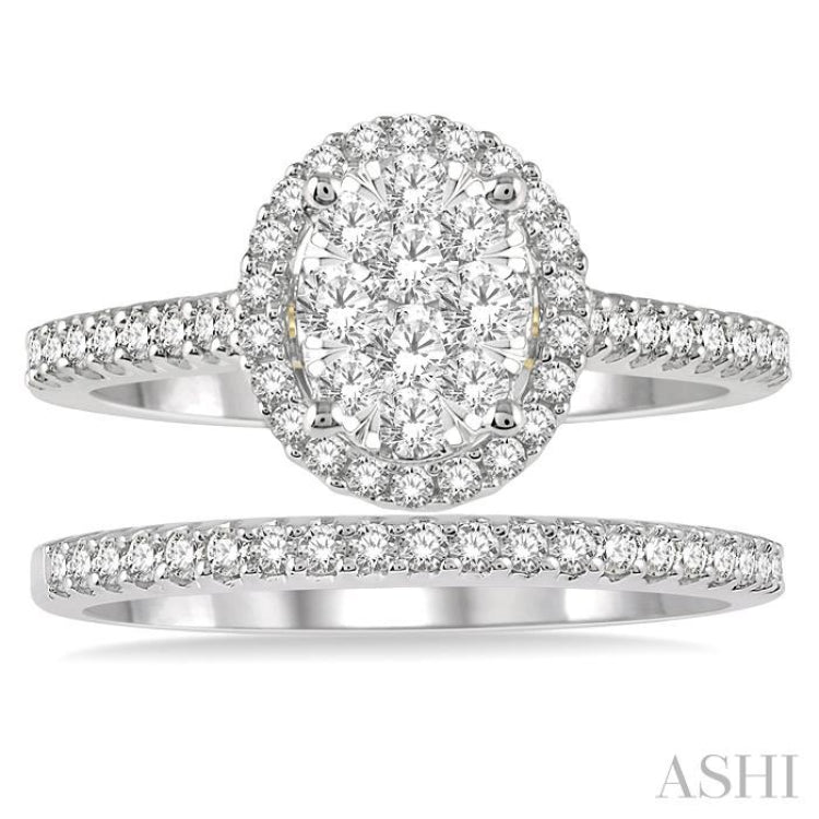 Oval Shape Halo Lovebright Diamond Wedding Set