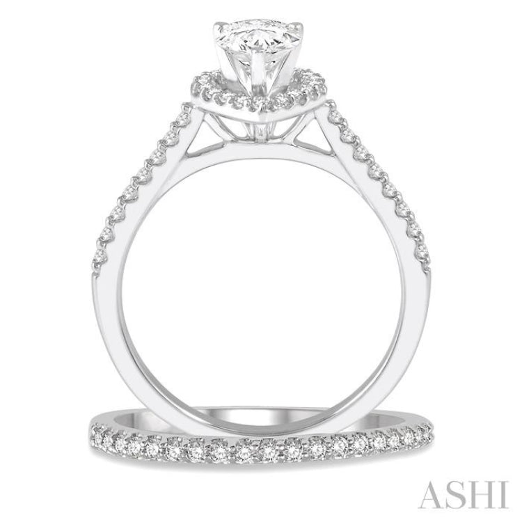 Pear Shape Halo Diamond Wedding Set