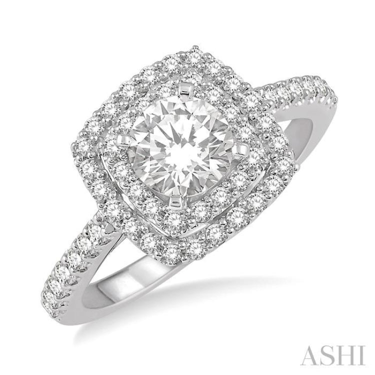 Round Shape Semi-Mount Halo Diamond Engagement Ring