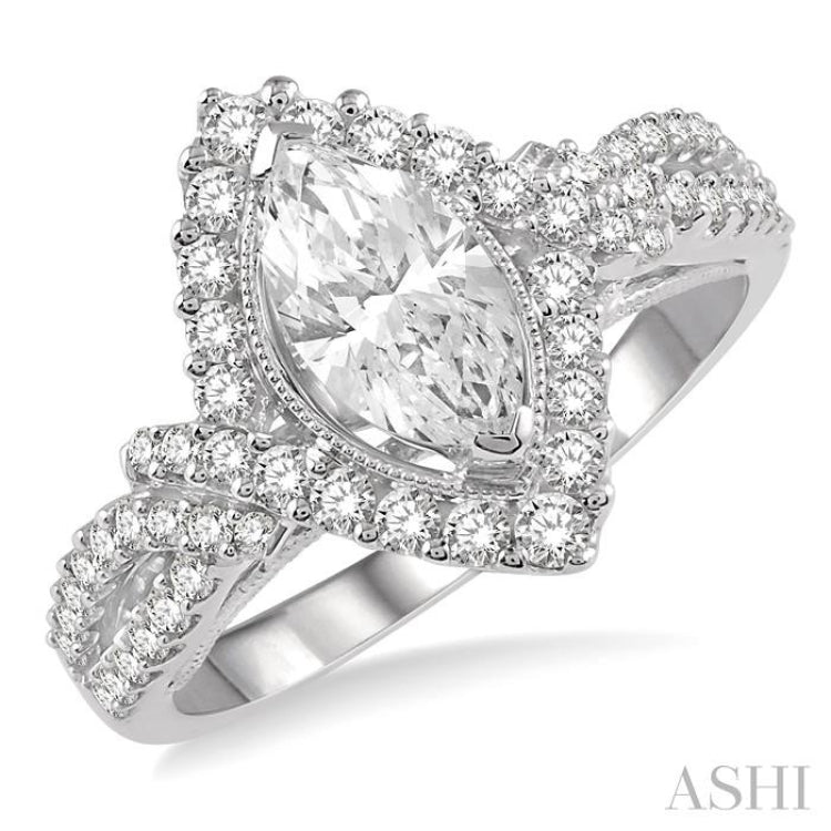 Marquise Shape Semi-Mount Halo Diamond Engagement Ring