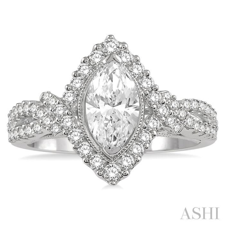 Marquise Shape Semi-Mount Halo Diamond Engagement Ring