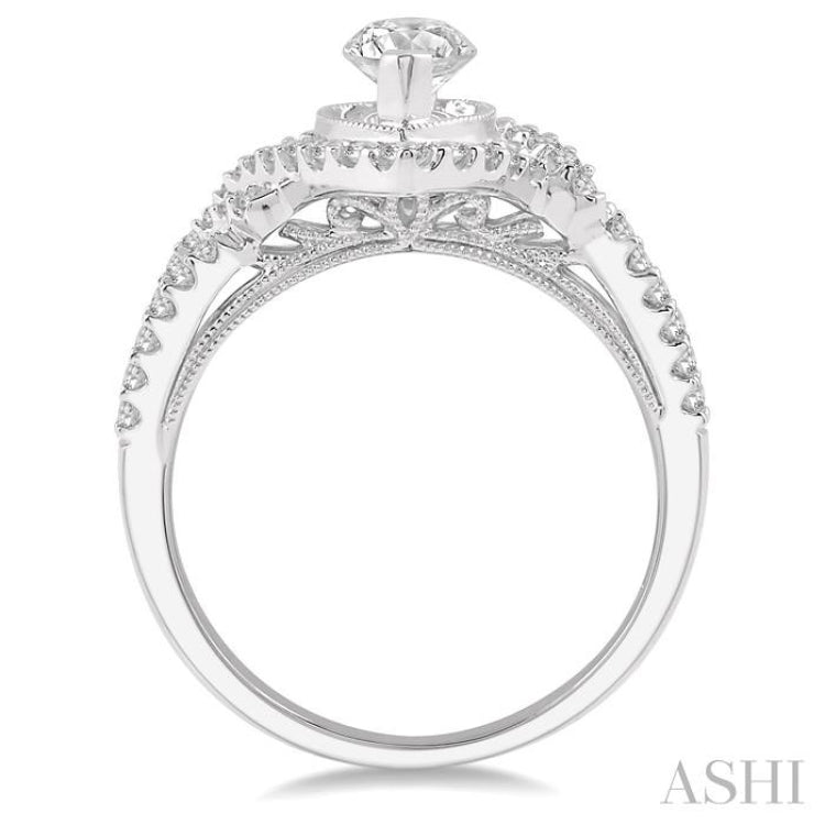 Marquise Shape Semi-Mount Halo Diamond Engagement Ring