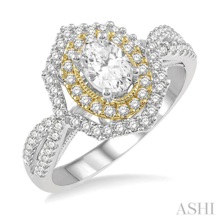 Oval Shape Semi-Mount Halo Diamond Engagement Ring