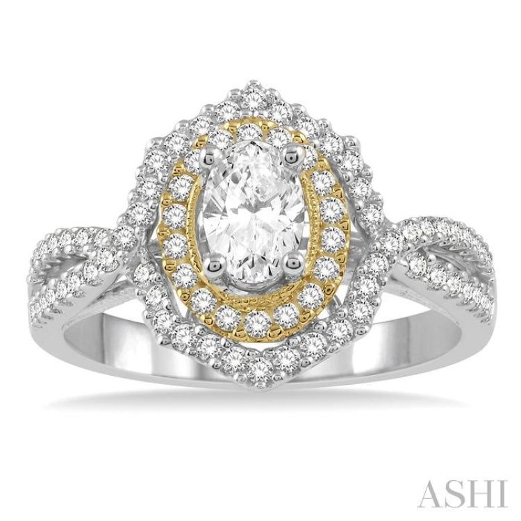 Oval Shape Semi-Mount Halo Diamond Engagement Ring