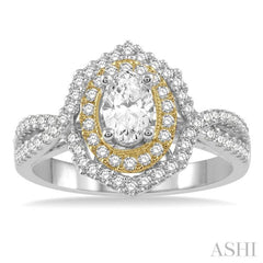 Oval Shape Semi-Mount Halo Diamond Engagement Ring