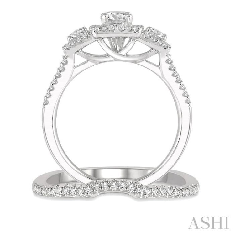 Round Shape Past Present & Future Halo Diamond Wedding Set