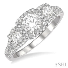 Round Shape Past Present & Future Semi-Mount Halo Diamond Engagement Ring