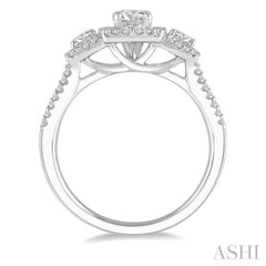 Round Shape Past Present & Future Semi-Mount Halo Diamond Engagement Ring