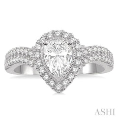 Pear Shape Semi-Mount Halo Diamond Engagement Ring