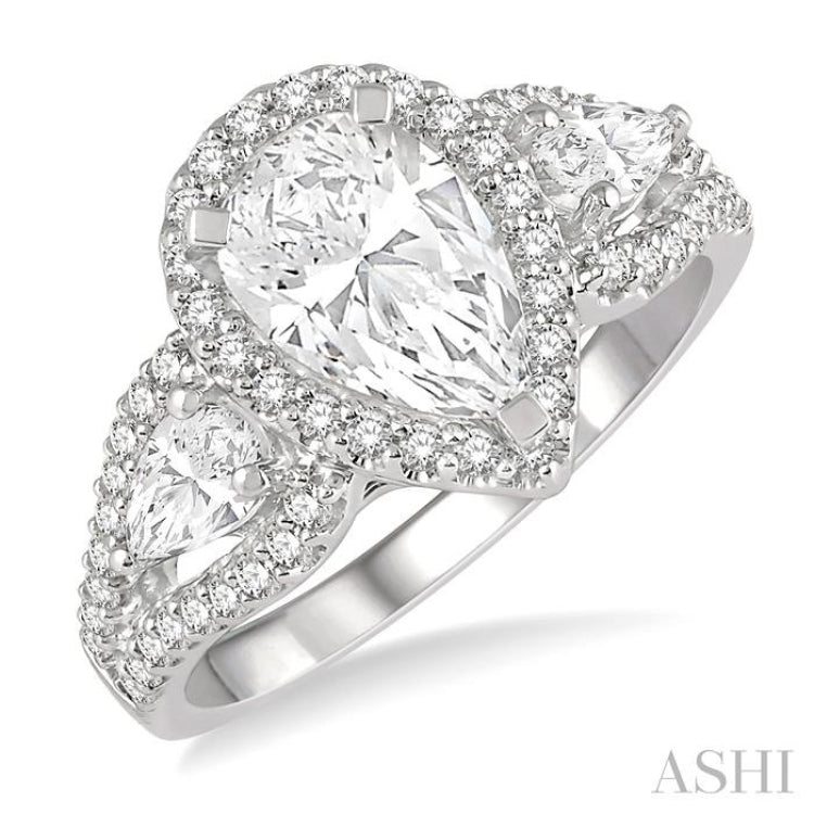 Pear Shape Past Present & Future Halo Diamond Engagement Ring