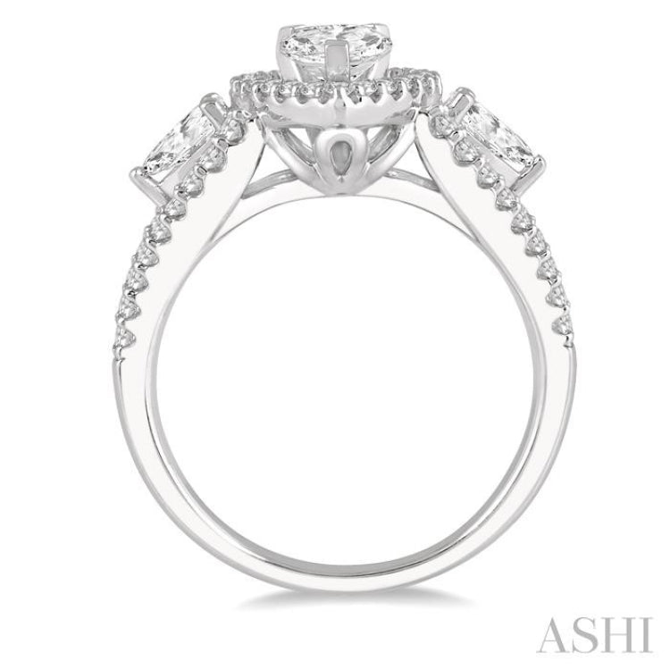 Pear Shape Past Present & Future Halo Diamond Engagement Ring