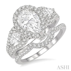 Pear Shape Past Present & Future Halo Diamond Wedding Set