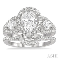 Pear Shape Past Present & Future Halo Diamond Wedding Set