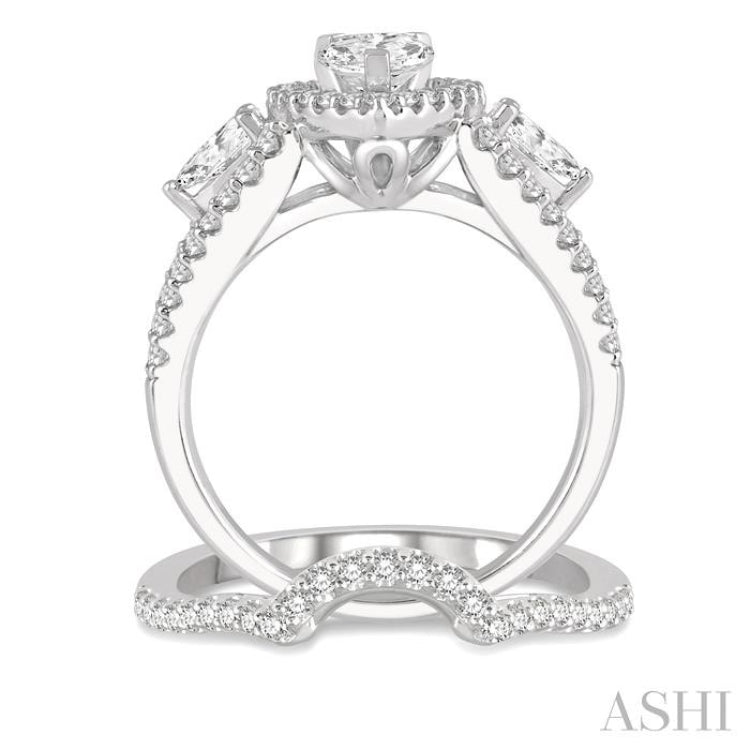 Pear Shape Past Present & Future Halo Diamond Wedding Set