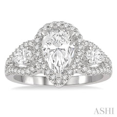 Pear Shape Past Present & Future Semi-Mount Halo Diamond Engagement Ring