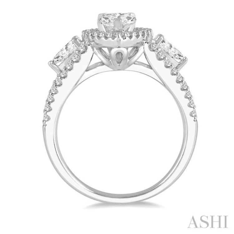 Pear Shape Past Present & Future Semi-Mount Halo Diamond Engagement Ring