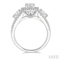 Pear Shape Past Present & Future Semi-Mount Halo Diamond Engagement Ring