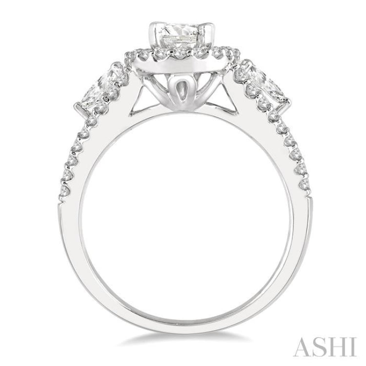 Oval Shape 3 Stone Halo Diamond Engagement Ring