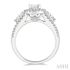 Oval Shape 3 Stone Halo Diamond Engagement Ring