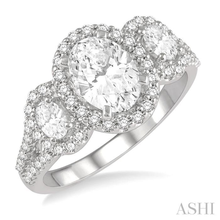 Oval Shape Past Present & Future Halo Diamond Engagement Ring