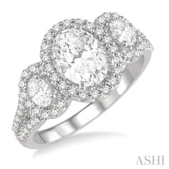 Oval Shape Past Present & Future Halo Diamond Engagement Ring