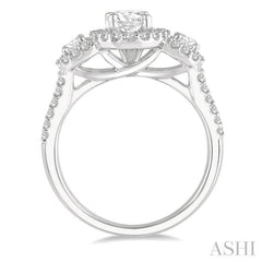 Oval Shape Past Present & Future Halo Diamond Engagement Ring