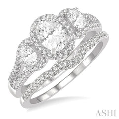 Oval Shape Past Present & Future Halo Diamond Wedding Set